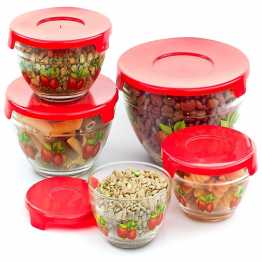 5 Pcs Nested Glass Mixing Bowls Set With Apple Desig