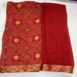 Chunri Saree with Gorgeous Lace Border and  Blouse pcs