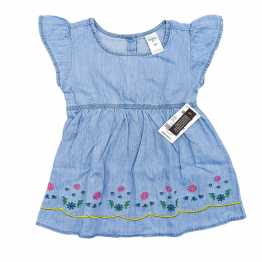 Girl's Denim Summer Stylish Short  Sleeve Frock Sky blue