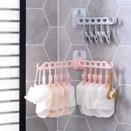 Plastic 10 Clips Foldable Clothes Rack Hanger
