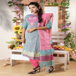 Tangail Tat Jamdani Half Silk 3 peach